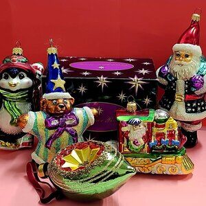 Lot (4) Christopher RADKO Glass Christmas Ornament - Santa, Bear, Penguin